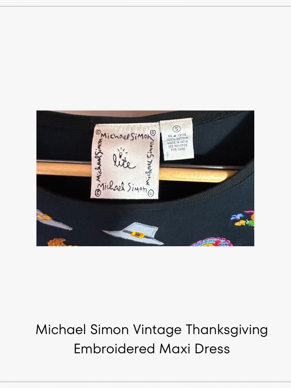 Michael Simon Vintage Black Maxi Dress with Colorful Embroidery - Picture 3 of 3